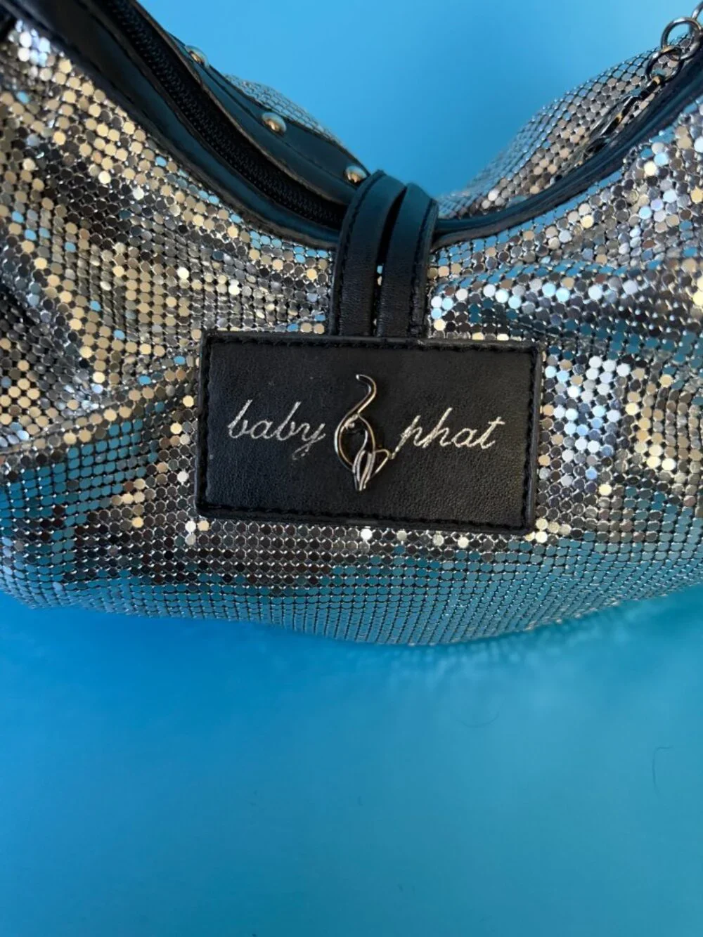 Baby Phat Y2K Silver Aluminum Metal Mesh Crescent Hobo Bag Vintage Y2K